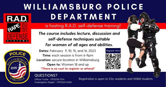 Williamsburg Police Dept. Offer Female Self Defense Course (Free)
